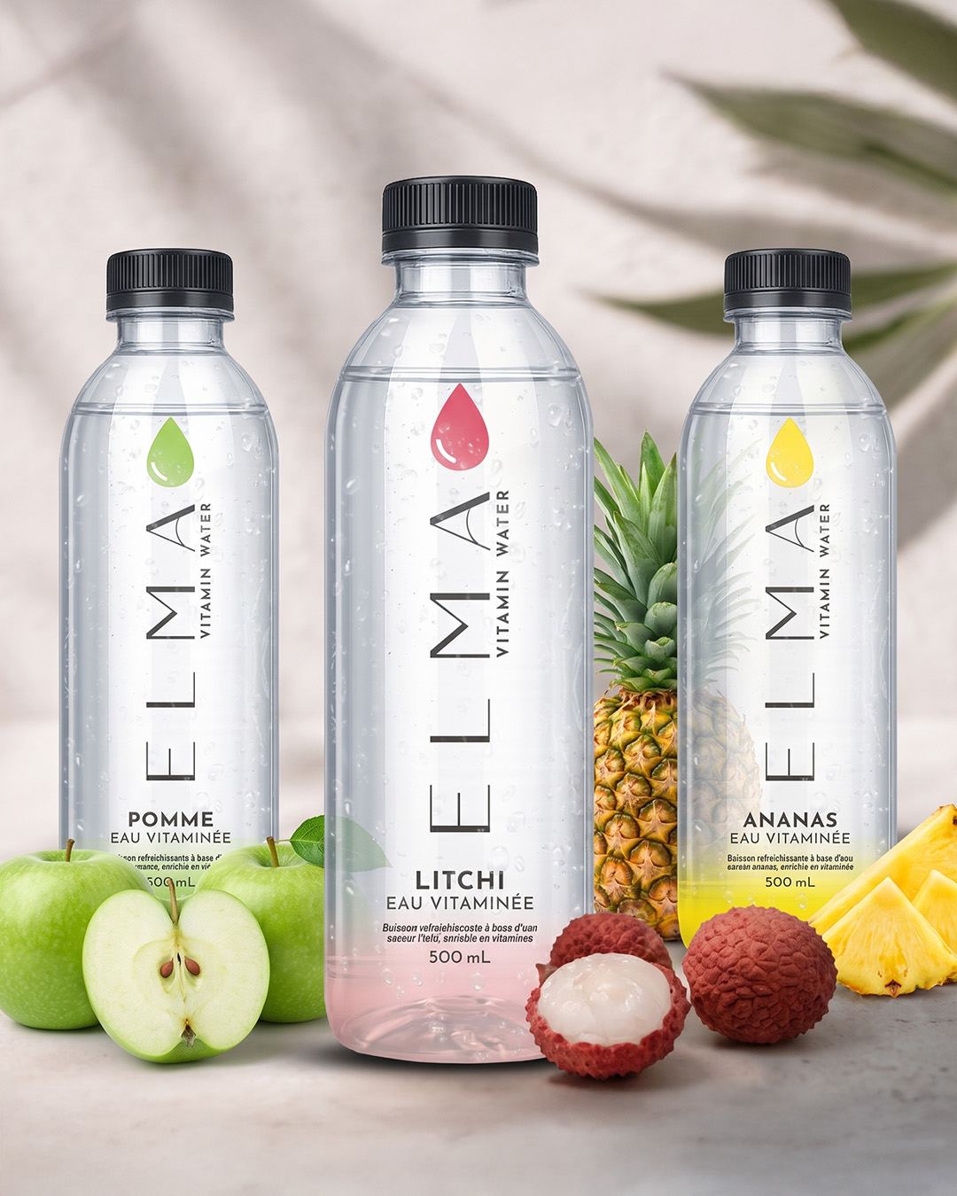Trio ELMA flessen met vers fruit